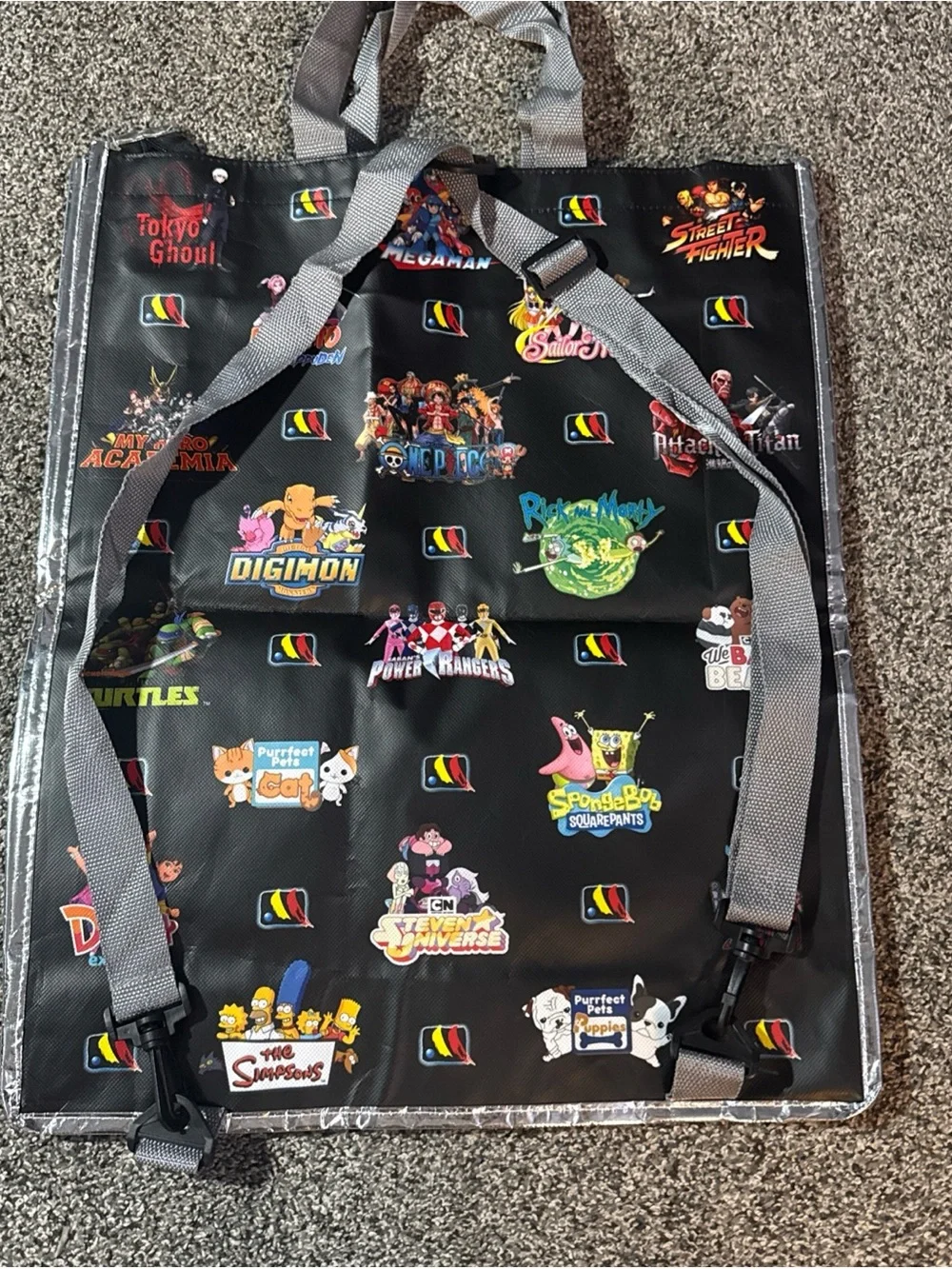 Monogram International Graphic Tote Bag Back Pack 19”x16”x4” Batman Simpsons